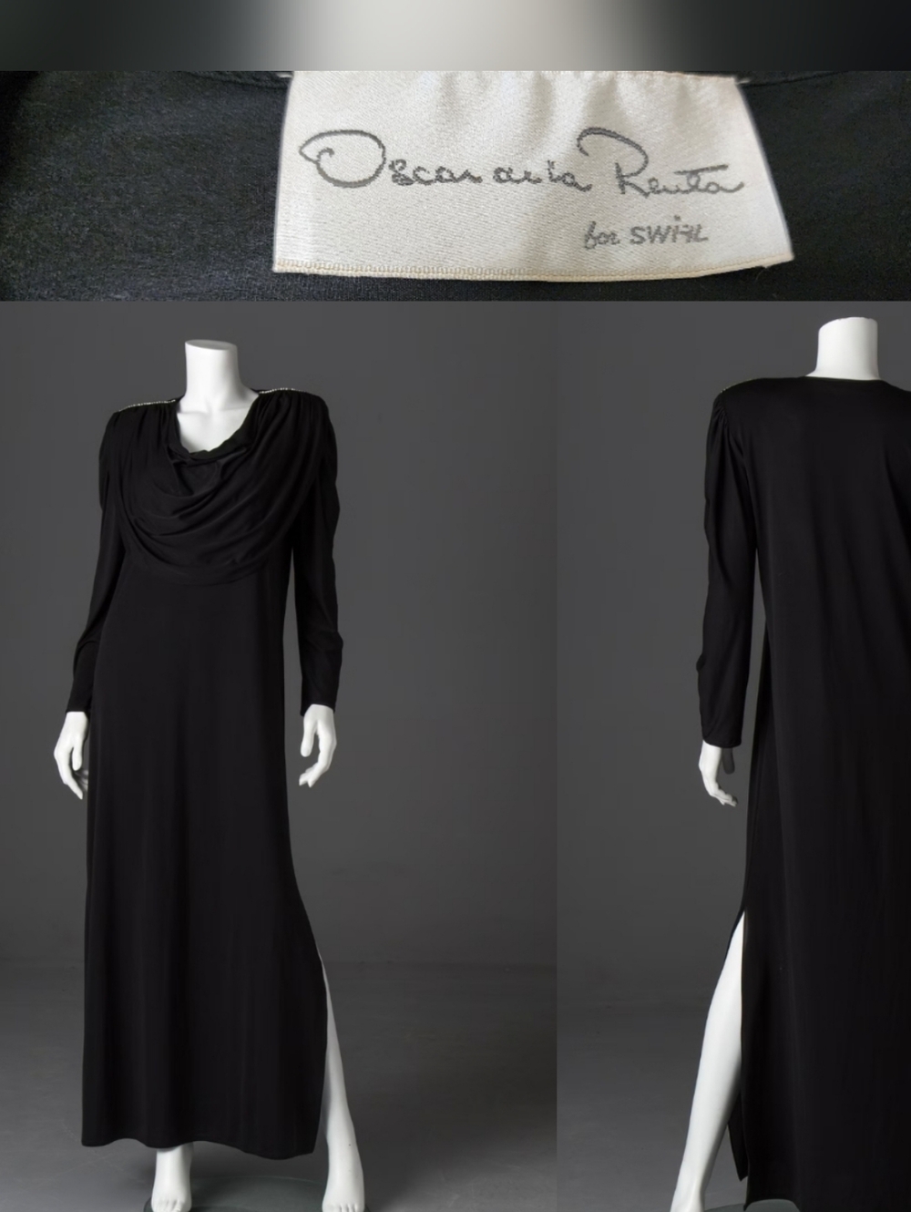 Vintage 80s Oscar de la Renta USA MADE Grecian Draped Maxi Dress Sz S Rhinestone